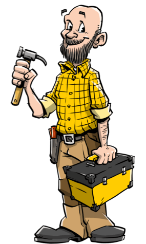 Bouwondernemer met gereedschap en hammer in de hand