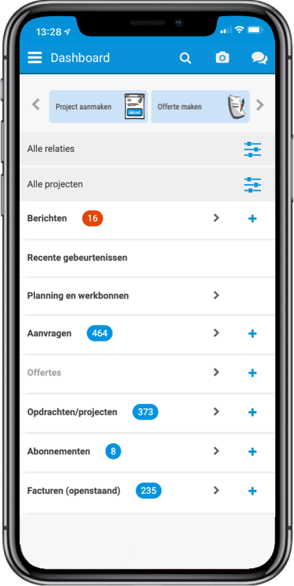 Mobiele interface van de menu balk 