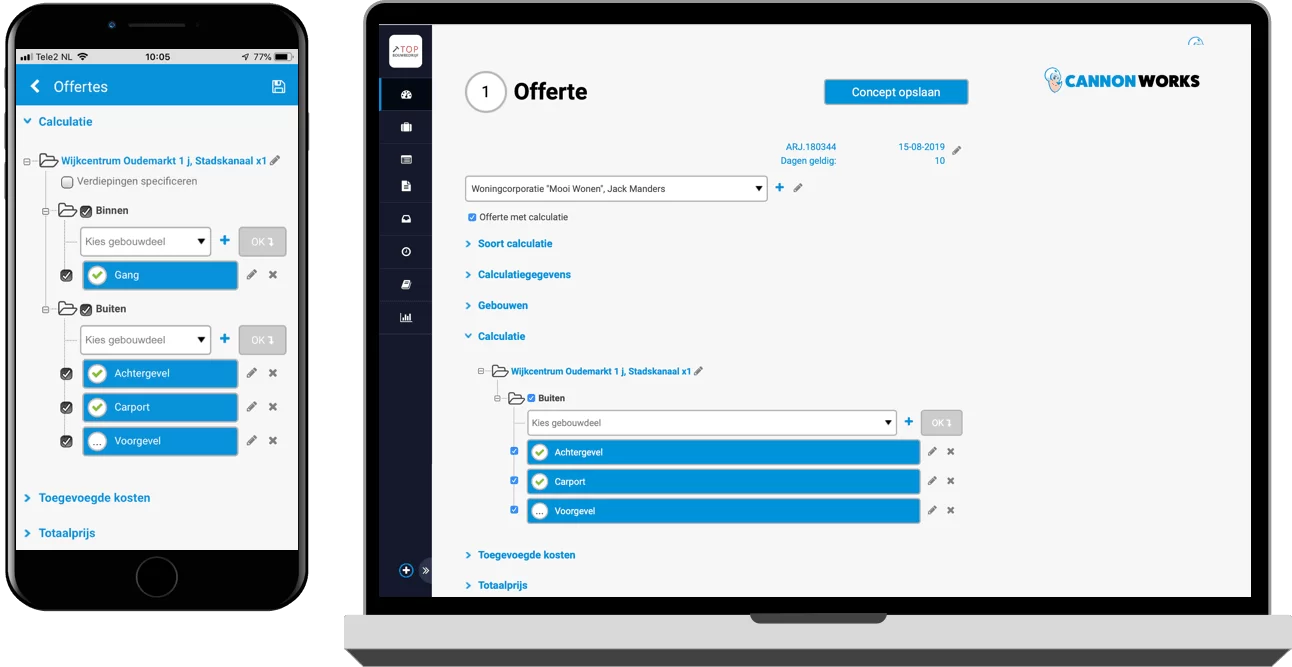 Interface van offertes op mobiele telefoon en laptop
