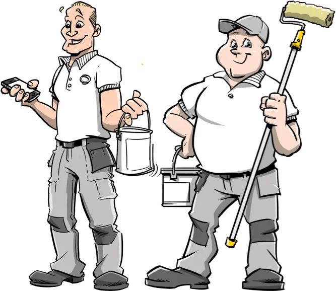 Twee schilders blij door mobiel te kunnen werken